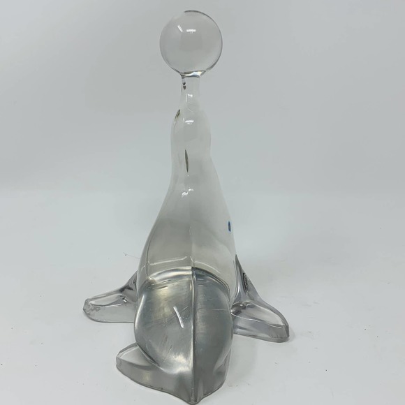 Vintage New Martinsville Clear Glass Seal Sea Lion Ball Bookend Paperweight 7.5" - Picture 4 of 7